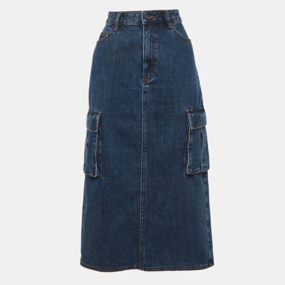 Self-Portrait Blue Denim Cargo Midi Skirt M